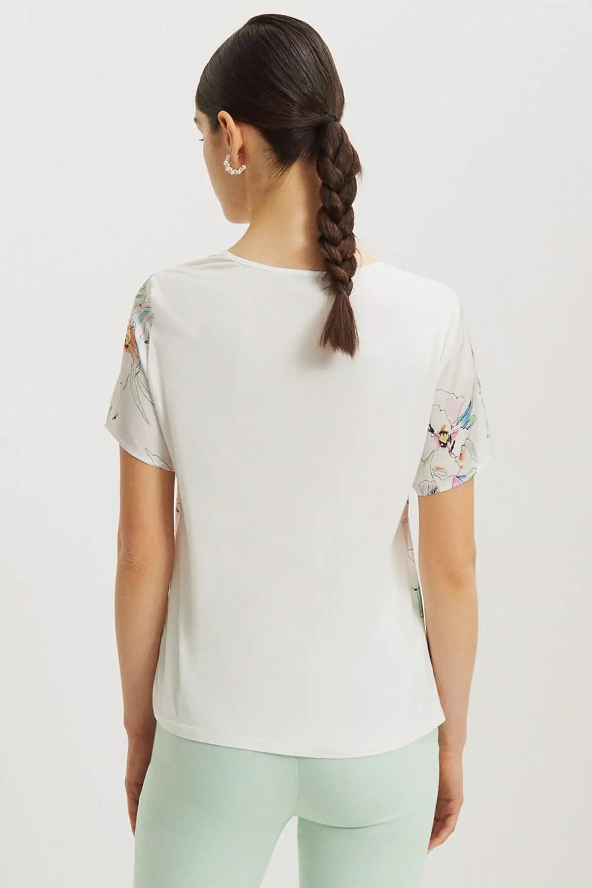 

Sheyla Normal Pattern Short Sleeve Blouse Ecru Mint Women Blouse 2021
