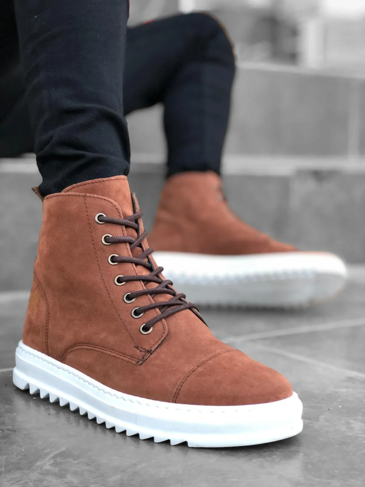 

BOA BA0043 Male Boots Shoes Lace-Up Sports Half Wrist White Base Young Fashion Daily Casual Mould 2022 Winter Season Tan Suede