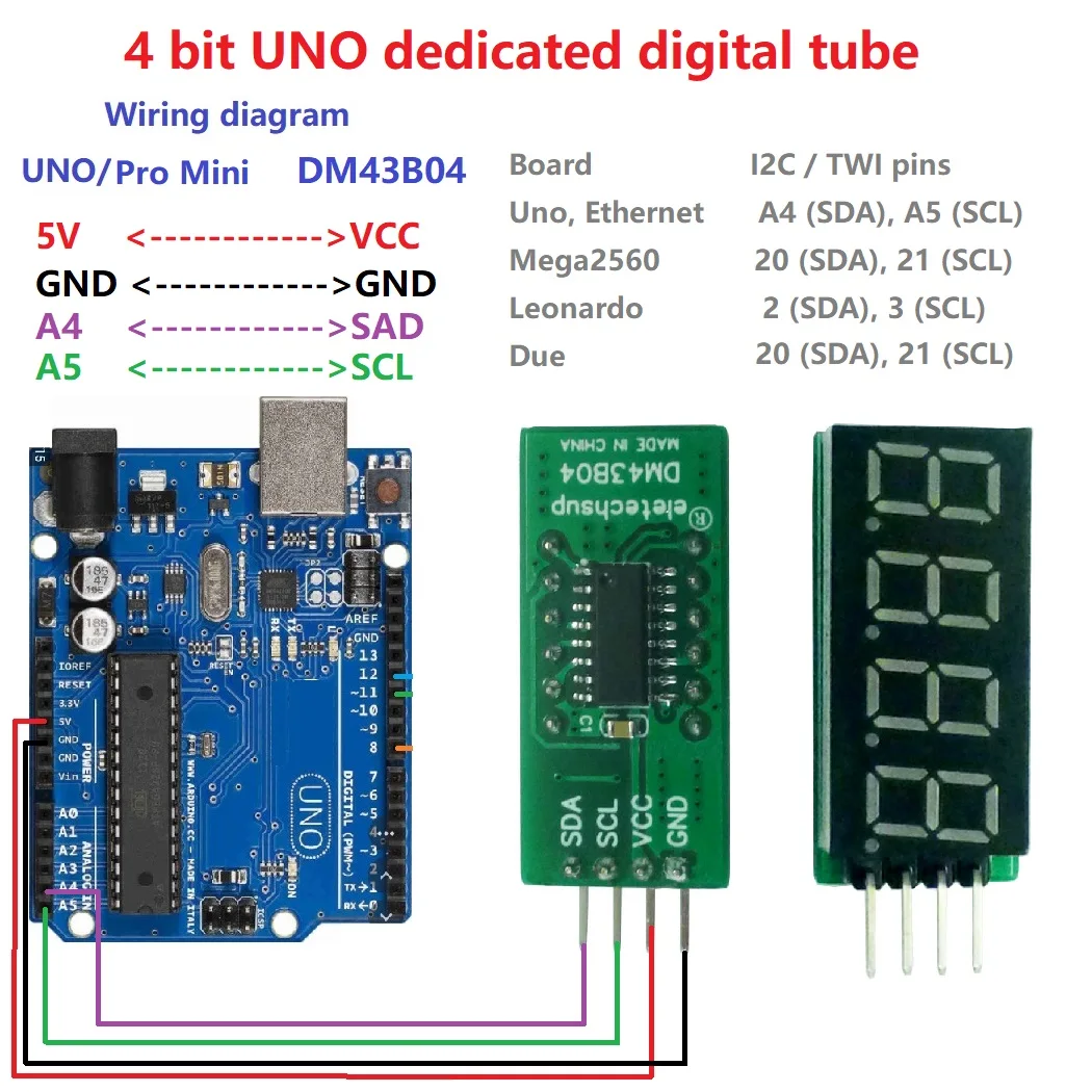 4-битный 7Seg I2C IIC светодиодный модуль отображения для MCU AVR PIC ARM N76E003 FPGA/CPLD прибор