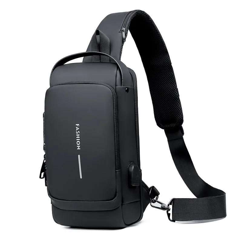 Multifunction Patent Leather Chest Bag Men Waterproof Men Crossbody Bag Anti-theft Travel Bag Male USB Charging Chest Bag Packs