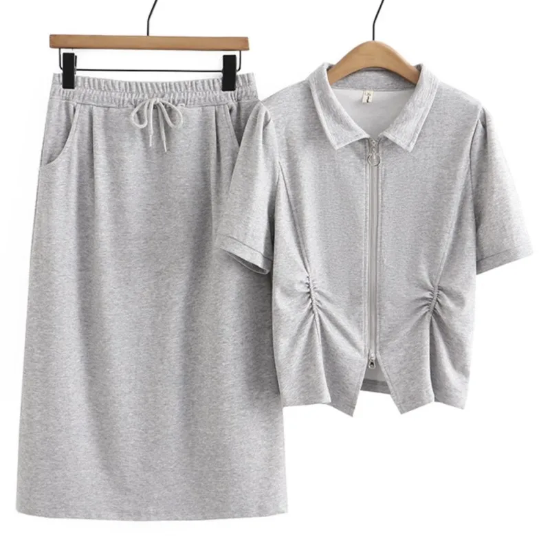 

Плюс Размер Женские Комплекты Пух Рукав Сложить Молния Топы Drawstring Тельца Длина Юбки Twinset Негабаритных Кривой Одежды Лето 2023