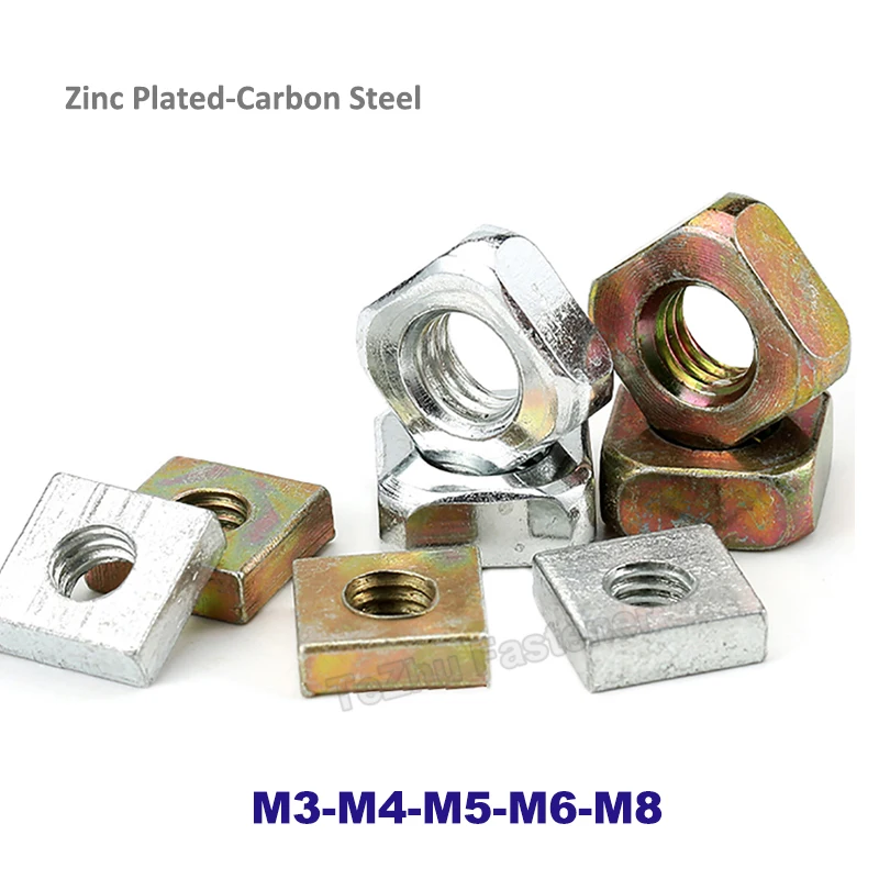 

25/50/100pcs Square Nuts M3 M4 M5 M6 M8 DIN557 Zinc Plated Carbon Steel Right /Fillet Angle Galvanized Metric Threaded Quad Nut