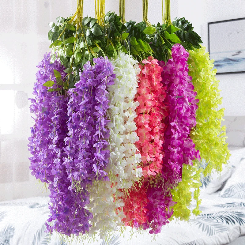 

12PCS Artificial Wisteria Flower Vine Fake Silk Flowers Wreath Arch Wedding Home Garden Flower Wall Hanging Backdrop Decoration