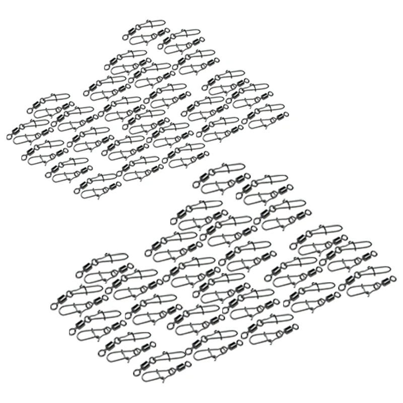 

100Pcs Fishing Connector Pin Bearing Rolling Swivel Stainless Steel With Snap Fishhook Lure Tackle 6 & 8