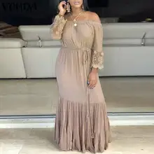 Vonda femme boêmio vestidos longos vestido de festa do vintage moda feminina sexy fora do ombro maxi vestido de verão manga longa sólida robe (4)