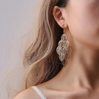 jewelry high quality fashion woman earring retro hollow maple leaf exaggerated long tassel hanging bling luxury boho