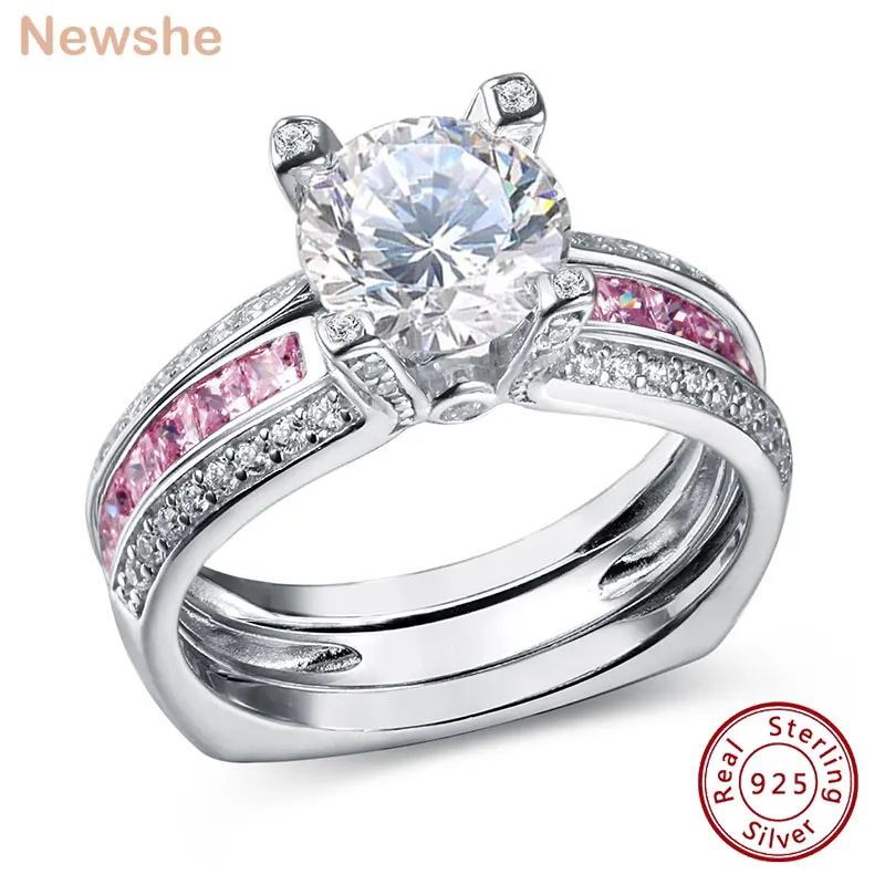 

Женское Обручальное Кольцо Newshe, обручальное кольцо из стерлингового серебра 925 пробы с квадратным кубическим цирконием AAAAA розового цвета, классические ювелирные изделия, 1,25 карата