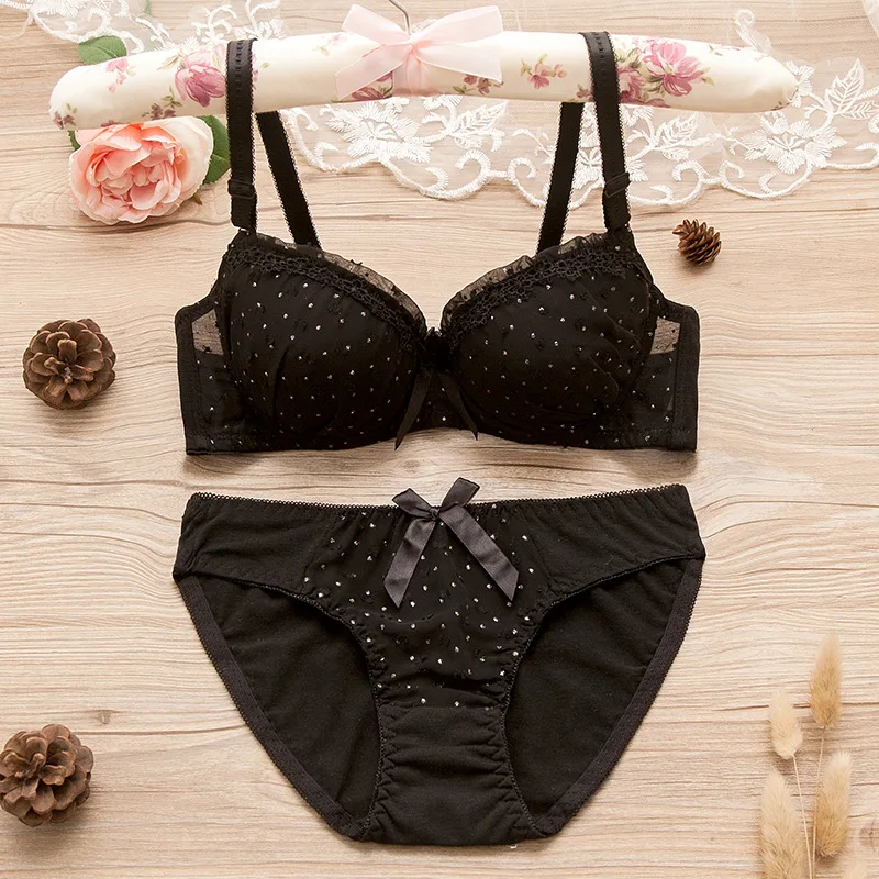 

Puberty Girls Lace Dot Cotton Underwear Set Bra Teenage Underwear Small Breast Bra for Teenage Girls Young Girl Lace Sexy Bra
