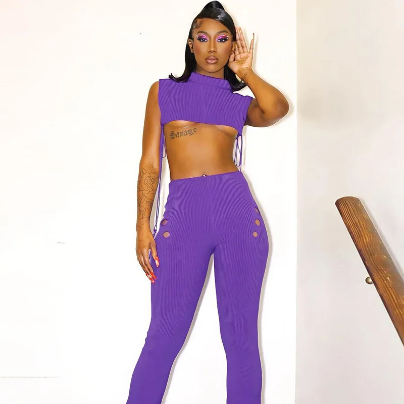 

Women Sexy Two Piece Outfits 2023 Spring New Women's Solid Color Sexy Slim Fashion Thread Hollow Tie Tight Yoga Sports Suit