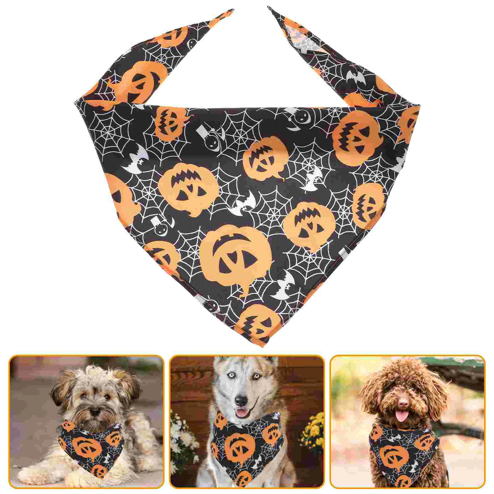 

1Pc Halloween Dog Bandana Washable Neckerchief Pumpkin Pattern Dog Kerchief Dog Bib