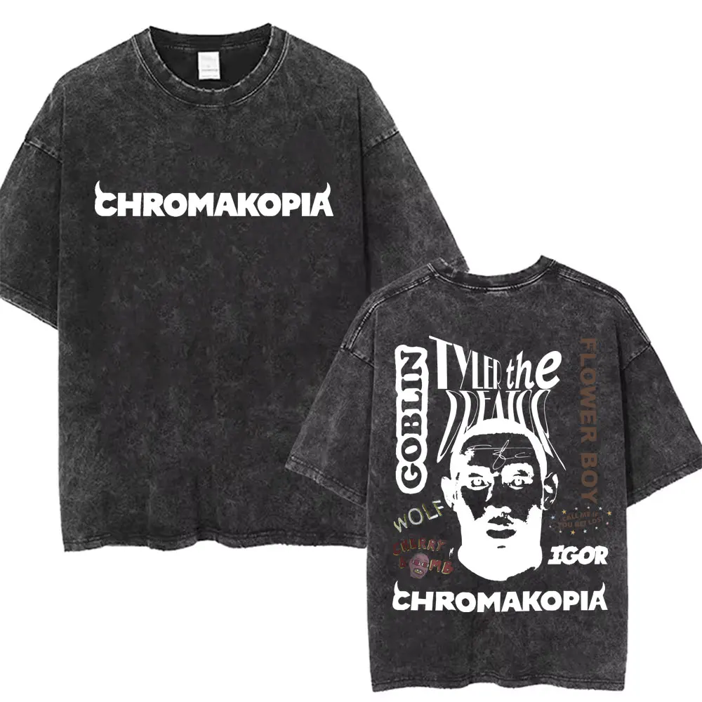 New Tyler The Creator Chromakopia World Tour T-Shirts Unisex Vintage Washed T-shirt Men Hip Hop Oversized Tshirt Cool Streetwear