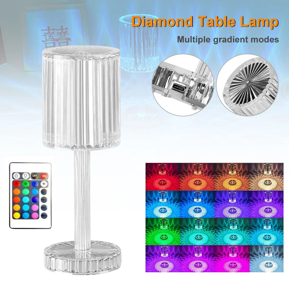 LED Crystal Diamond Table Lamp Acrylic Desk Decor Atmosphere Lamp Bedside Night Light For Bedroom Living Room Decorations