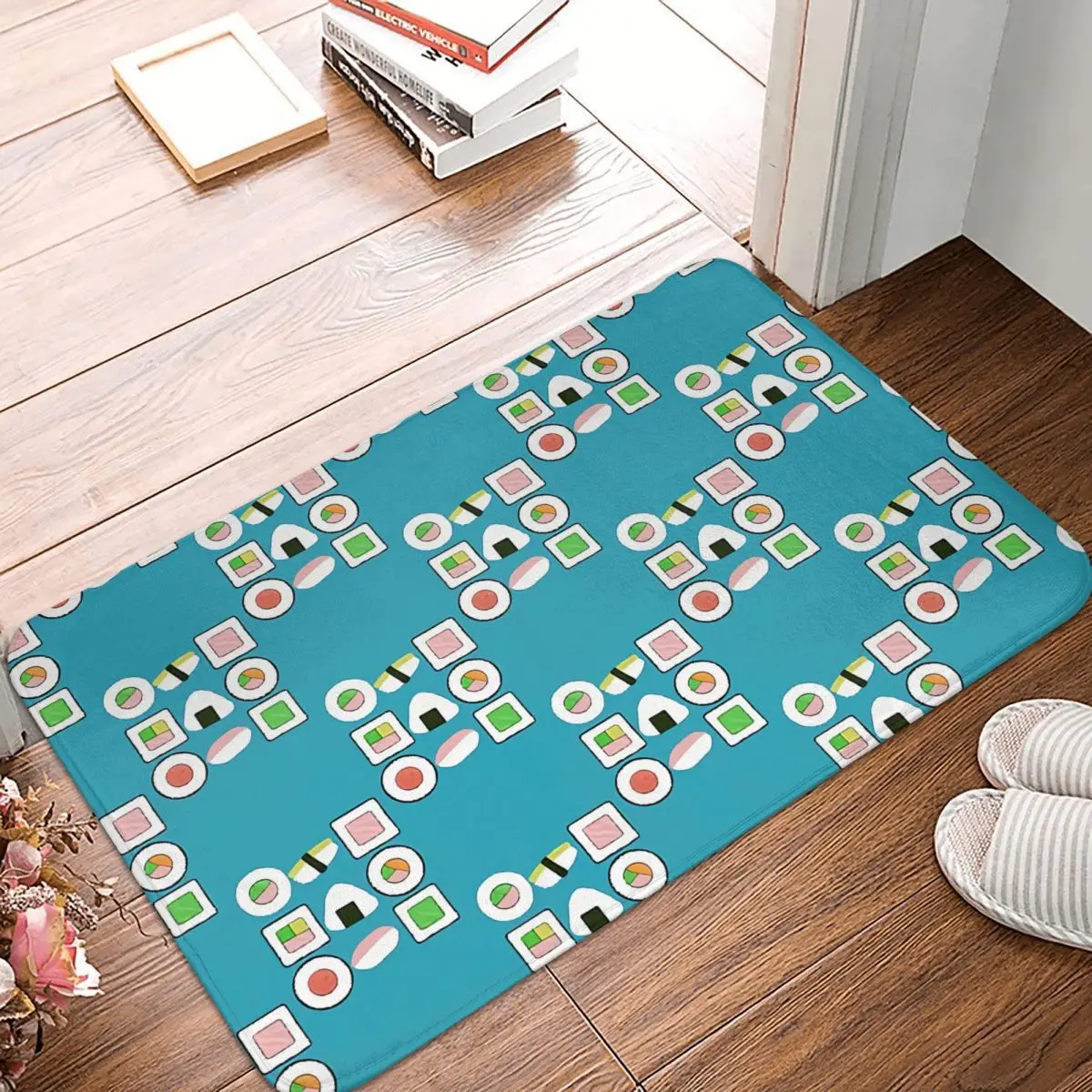 

Sushi Food Bath Non-Slip Carpet Blue Flannel Mat Welcome Doormat Floor Decor Rug