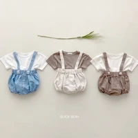 infant cute western style suit summer cotton bag fart strap shorts short sleeved t shirt two piece set