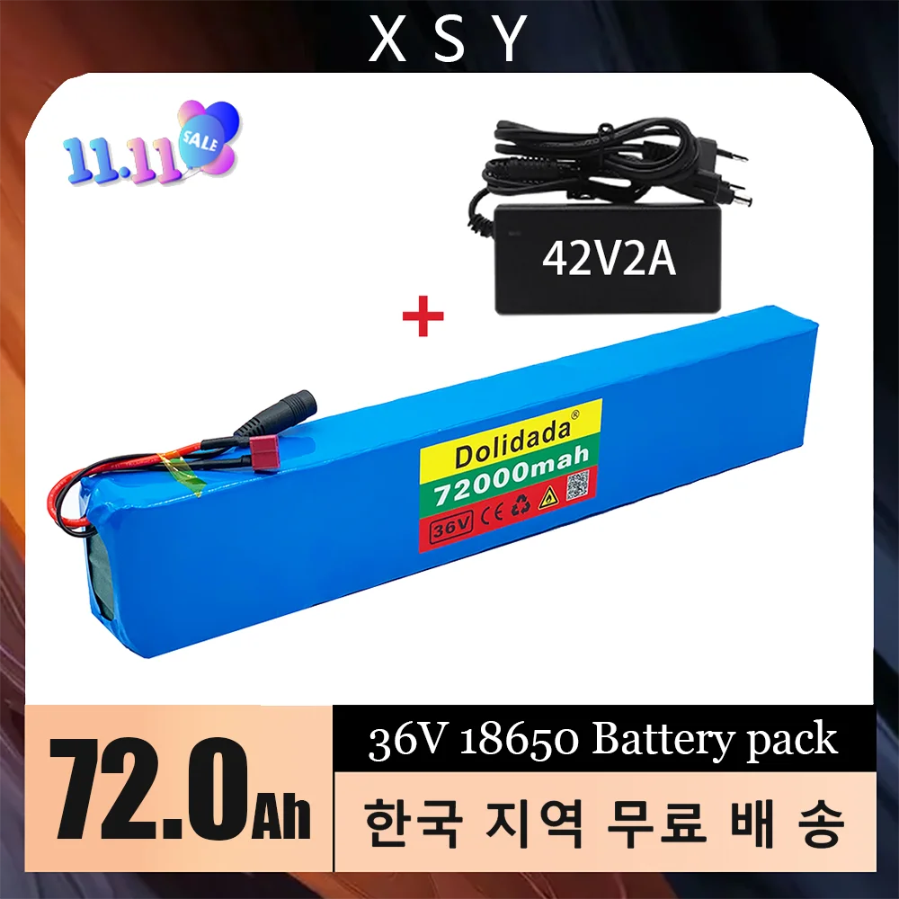 

MKEPA 36V 10S4P 72.0Ah 42V 18650 High-capacity Power Lithium Battery Pack for Ebike Electric Car Bicycle Scooter Belt 30A BMS