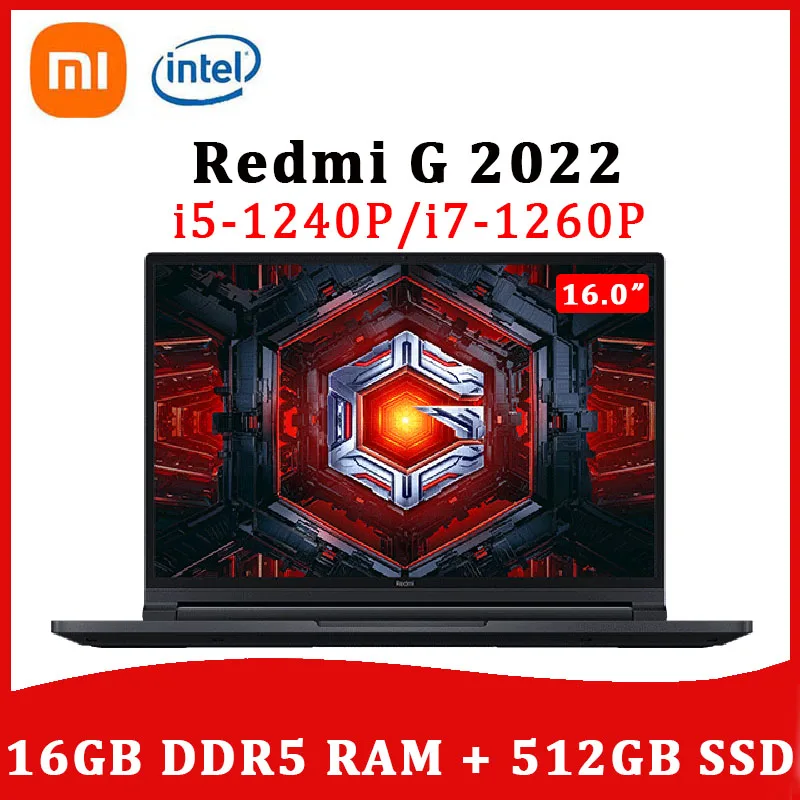 Xiaomi Redmi G Gaming Laptop 2022 New Intel i7-1260P 16GB RAM 512GB SSD 16-inch 2.5K 165Hz Screen RTX3050Ti Windows 11 NoteBook