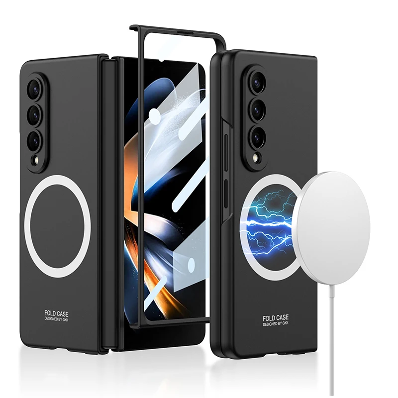 

For Samsung Galaxy Z Fold 4 3 Magsafe Wireless Charging Magnetic Case With Tempered Glass Ultra Thin Matte Fold Shockproof Cover