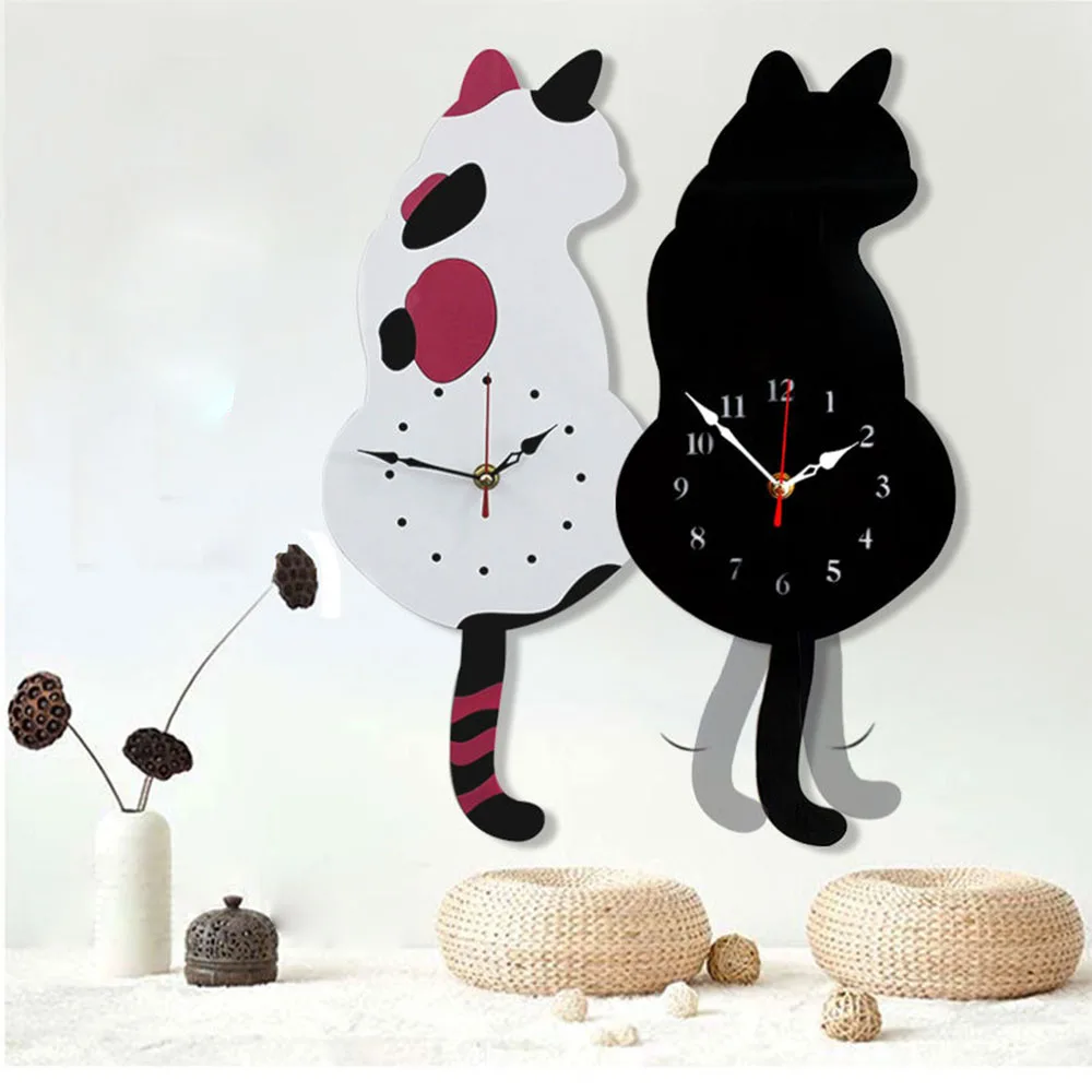 

Cartoon Acrylic Art Clock Home Decoration Living Room Wagging Tail Cat Children's Room Creative Wall Clock
