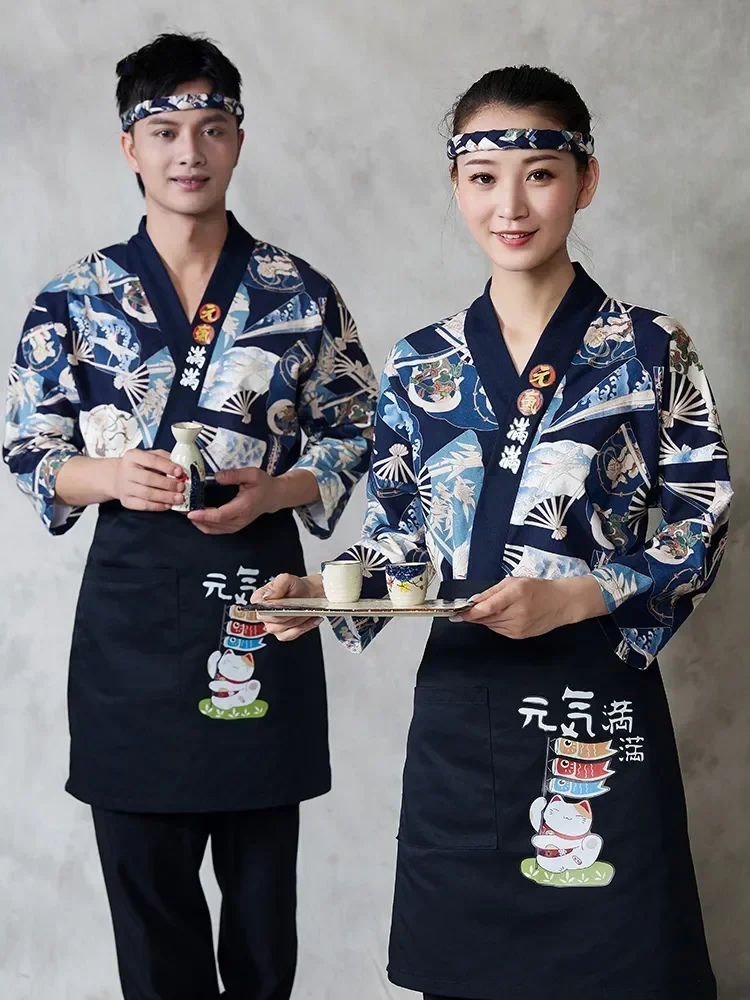 

Фартук для приготовления суши, куртки, кухонные топы для официанта, одежда в японском стиле, мужская повязка на голову для ресторана