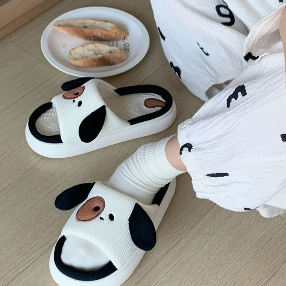 Yasuk AllSeason Women's Men's Casual Simple Indoor And Outside Home Slippers Non-Slip Cute Dog Cotton Linen Unisex Couple's Soft
