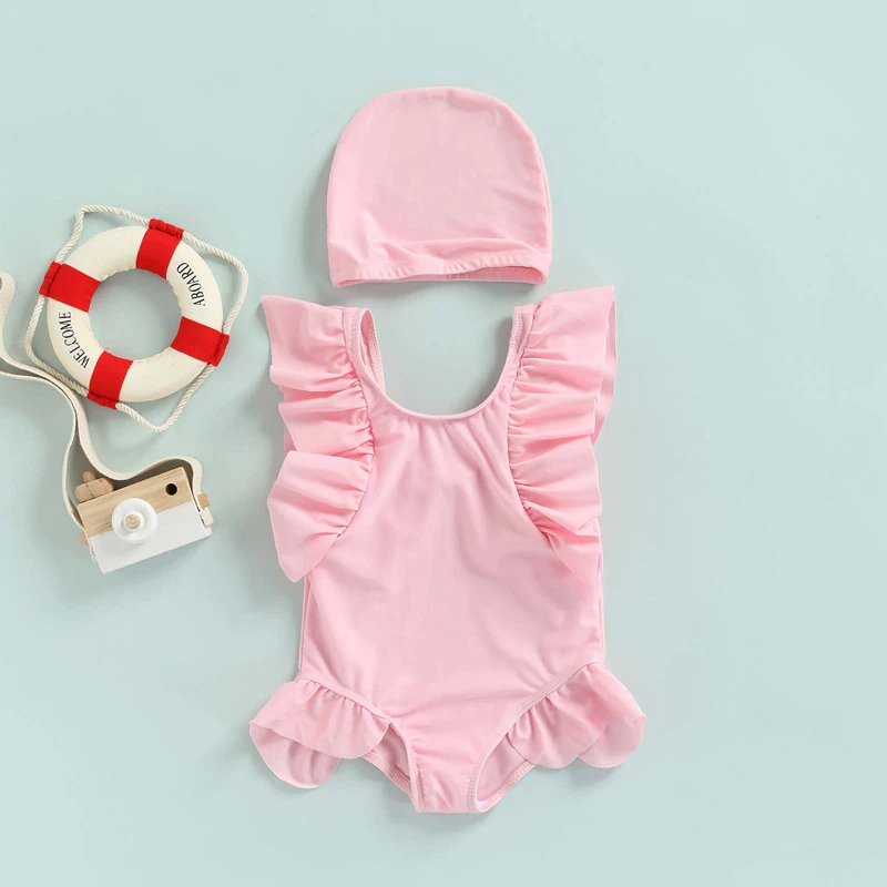 

Купальный костюм для маленьких девочек, купальный костюм в стиле пэчворк с рукавами с оборками, вырезом лодочкой, большим бантом на спине, треугольным низом