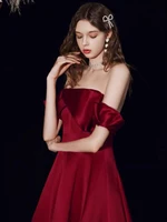 burgundy satin cocktail dresses a line sleeveless boat neck off shoulder lace up backless wedding party homecoming evening gowns