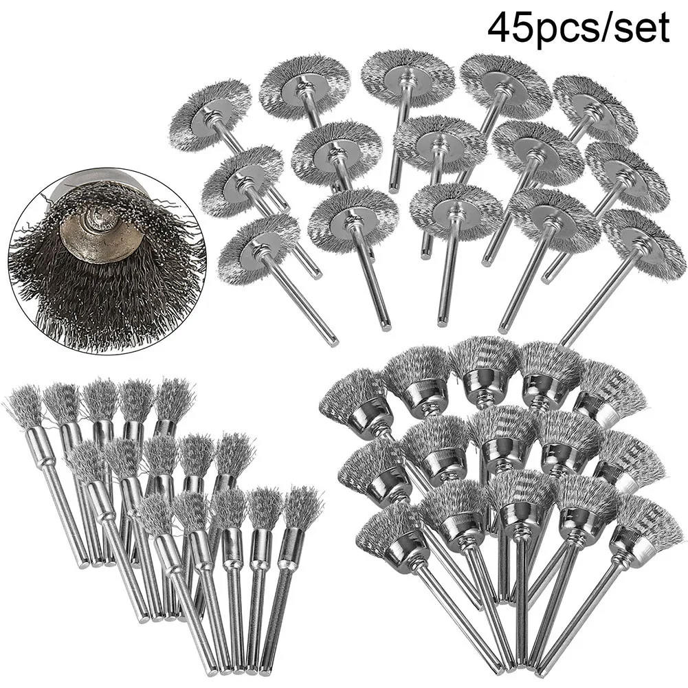 

45pcs/set Wire Wheel Steel Brushes Polishing Wheel Brush Tool Wire Cup Mix Brush Set Stainless Steel For Rotary Tool Accessories