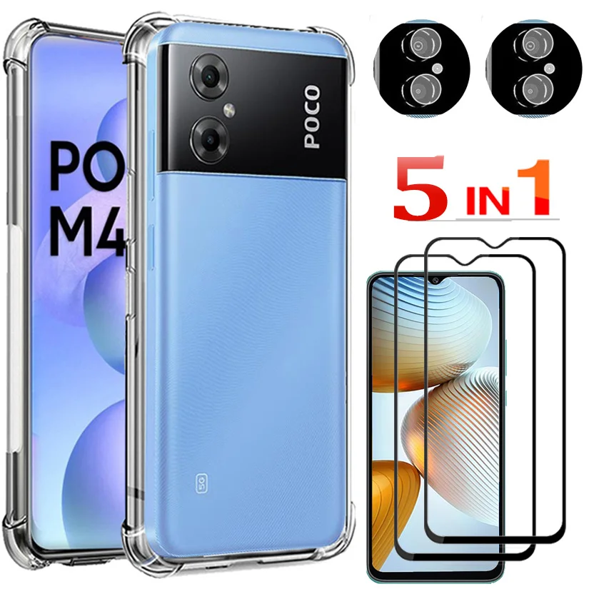 

Poco M4 5g Global Case For Xiaomi Poco M4 Silicone Cases+Tempered Glass,Screen Protector PocoM4 Transparent Funda Pocco M4 elasticity Case Poko M4 Soft TPU Shockproof Back Cover PocoM45G,Capa