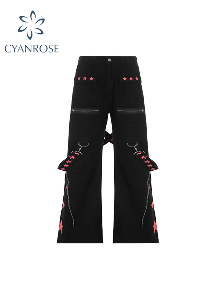 

Gothic Chain Bandage Wide Leg Black Pants Women Oversize Low Rise Dark Academic Trousers Streetwear 90s Baggy Pant Punk Style