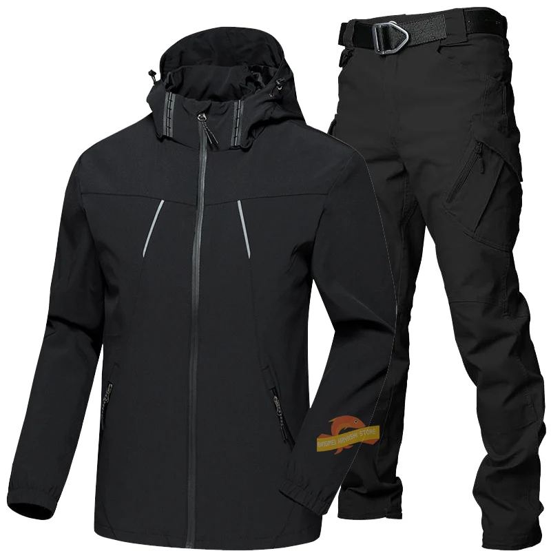 

New Men's Thin Reflective Jacket Windproof Waterproof Stretch Jacket + Tactical Pants Casual Sports Breathable Suit Man Clothing