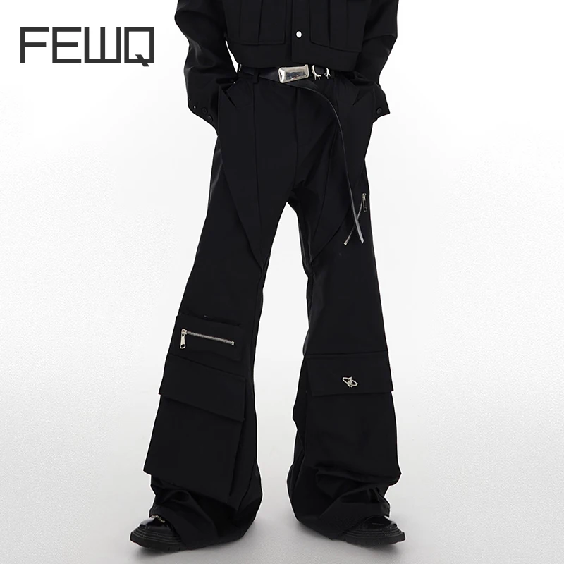 

FEWQ High Waist Overalls Men's Suit Pants High Stree Trend Streetwear Large Pocket Patchwork Casual Baggy Trousers T Male 9C1718