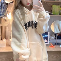 autumn and winter new letter printing loose simple fashion trend all match casual hooded plus velvet thick warm sweater