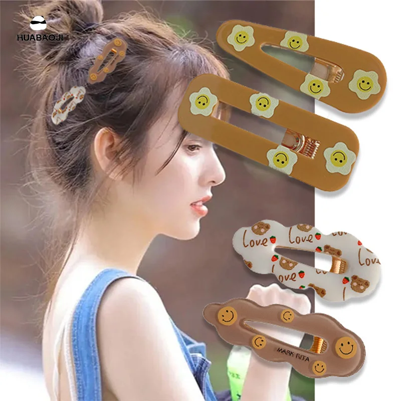 

2pcs Acrylic Sweet Girl Hairpin Korean Style Side Bangs Duckbill Hair Clip Set for Women