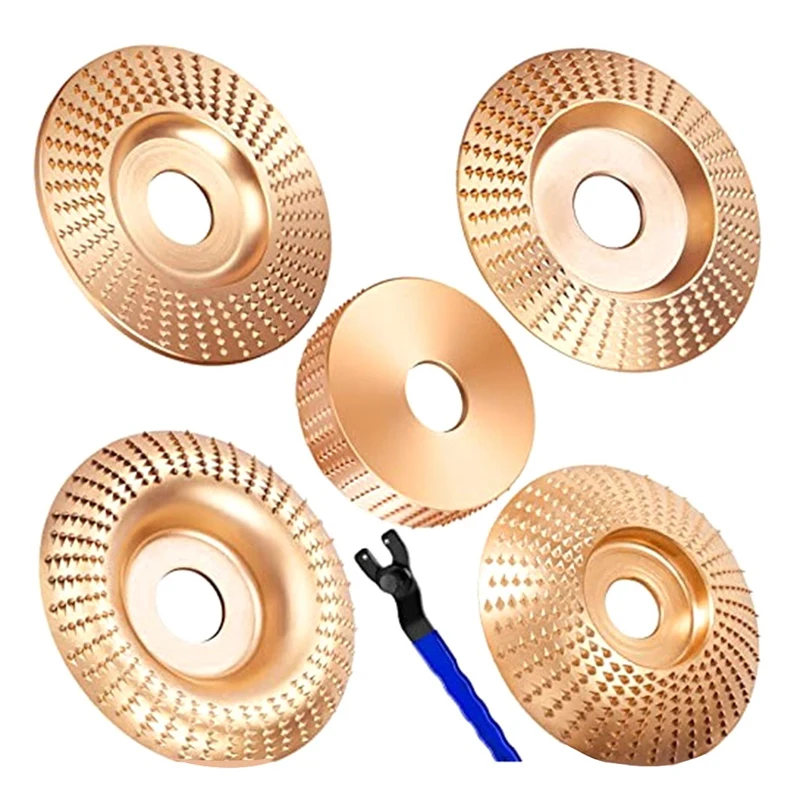 5PCS Wood Carving Disc Kit Set Universal Grinder Wrench Wood Shaping Disc Grinder For 4 Inch Or 4 1/2 Inch Angle Grinder