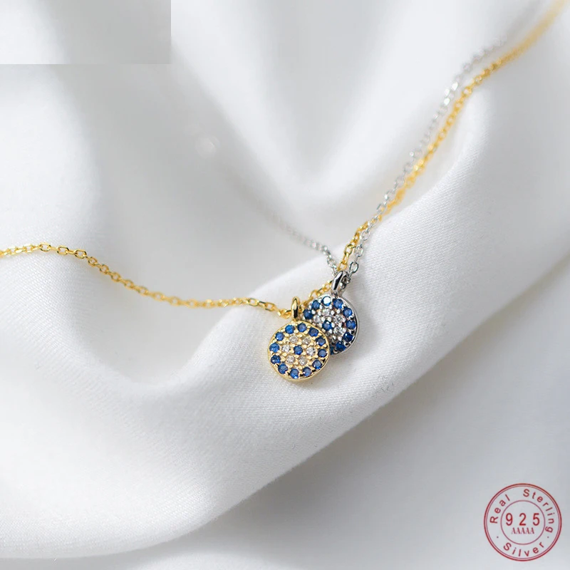 

MEEKCAT Fashion Round Geometric Blue Eyes Pendant Necklace For Women Genuine 100% 925 Sterling Silver Office Party Jewelry