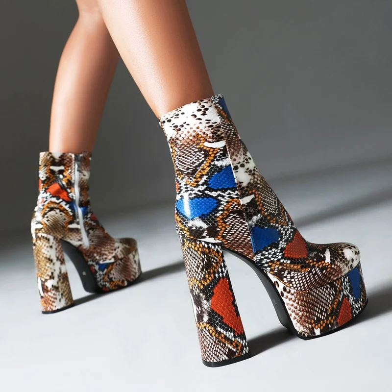 

autumn winter boots shoes woman motorcycle boots women vintage print leather designer ankle boots for women thick high heeled