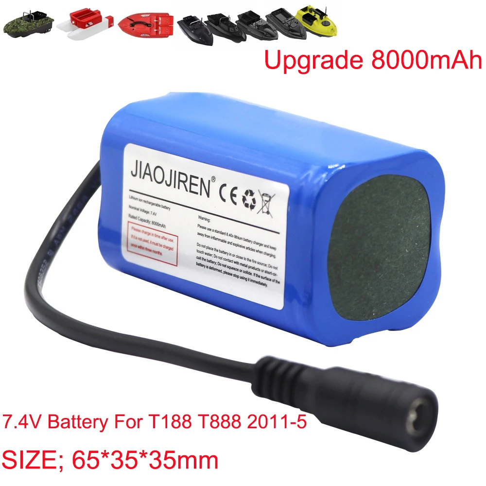 Литий-Полимерный Аккумулятор 7,4 В 8000 мАч 18650 для T188, T888 2011-5, TH88, CF18, C18, T008, 2,4G, пульт дистанционного управления, для лодки, запасные части, батарея 2S