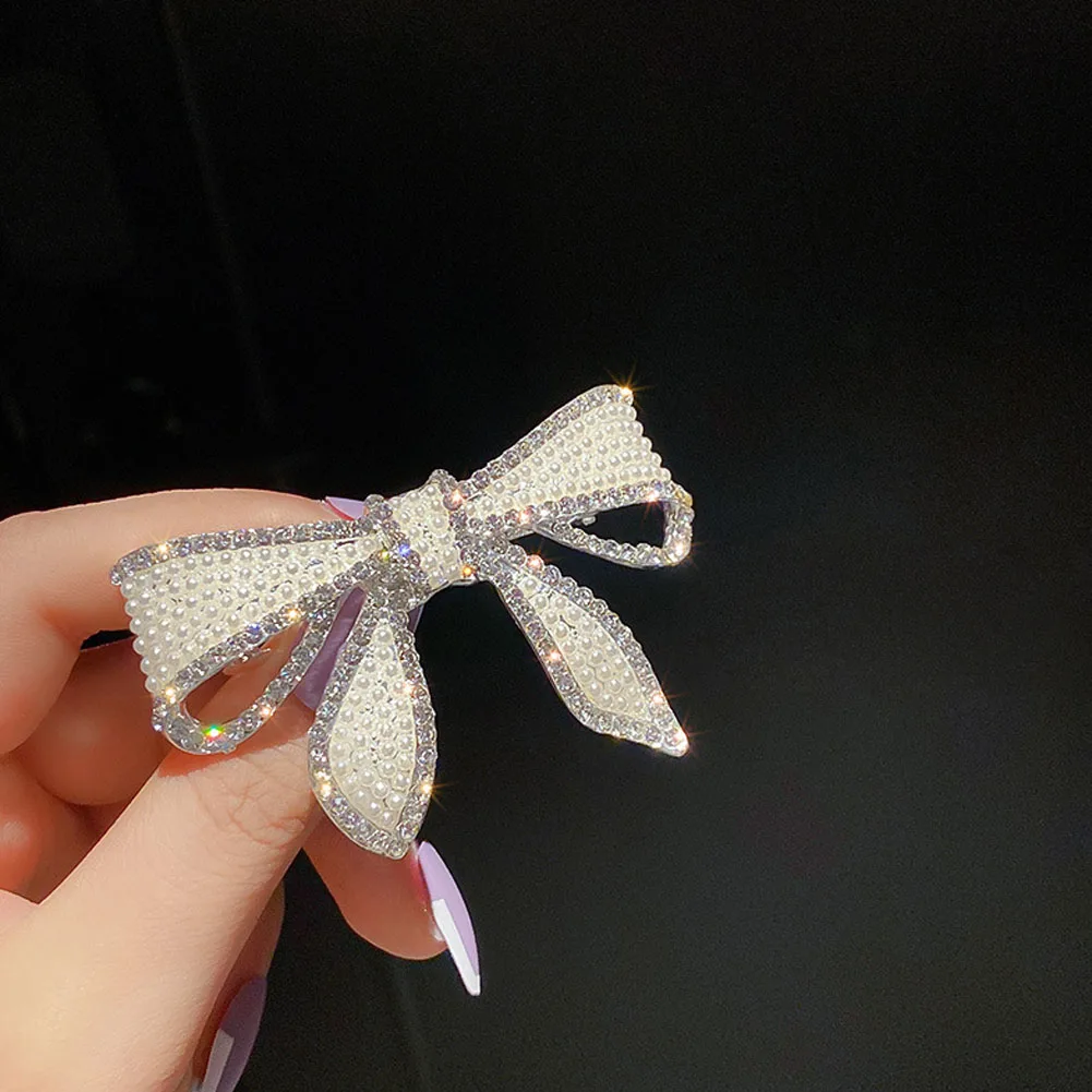 

Белые жемчужные банты для волос с зажимами для волос для девочек бутик многослойные украшения Стразы боковые зажимы банты заколки для воло...