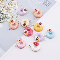 10pcs 23mm strawberry donuts food charms cute kawaii resin pendants charms for ear necklace jewelry making diy keychain supplies