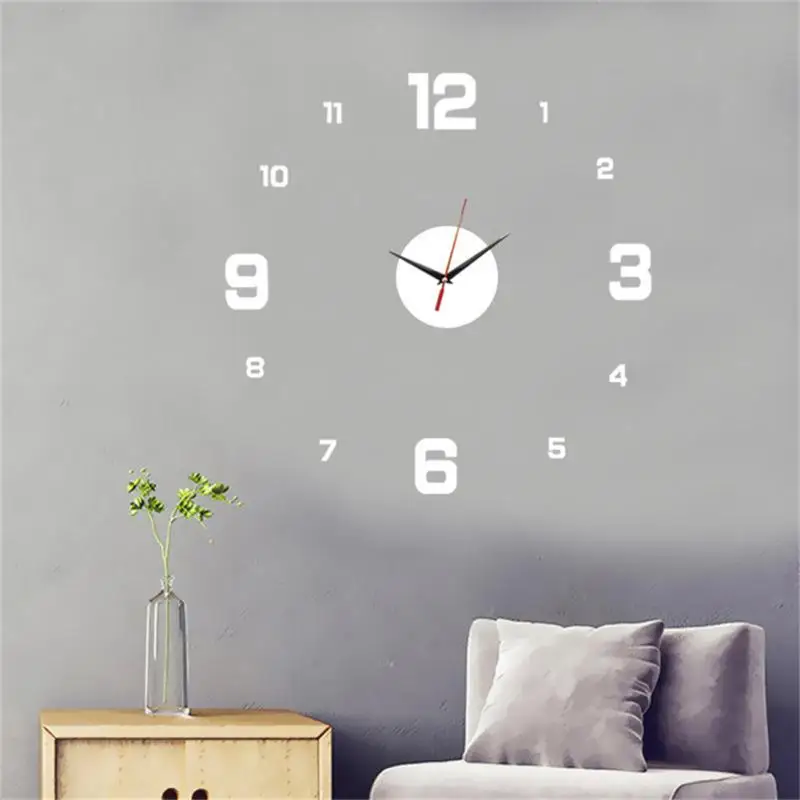 

Creative 3D Silent Wall Clock Acrylic Mirror Wall Stickers Brief Modern Style Digital Clock For Office Living Room Bedroom Decor