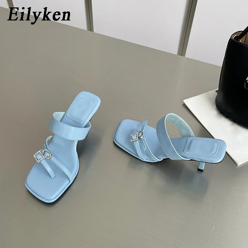 

Eilyken/Коллекция 2023 года; Женские шлепанцы с квадратным носком в уличном стиле; Элегантная обувь с пряжкой; Летние босоножки на тонком низком к...