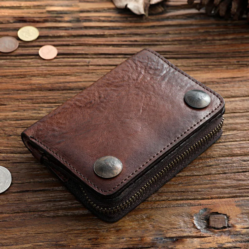 

AETOO Men's soil high-grade short purse buckle coin purse plant tanned head layer cowhide wallet leather vintage leather wallet