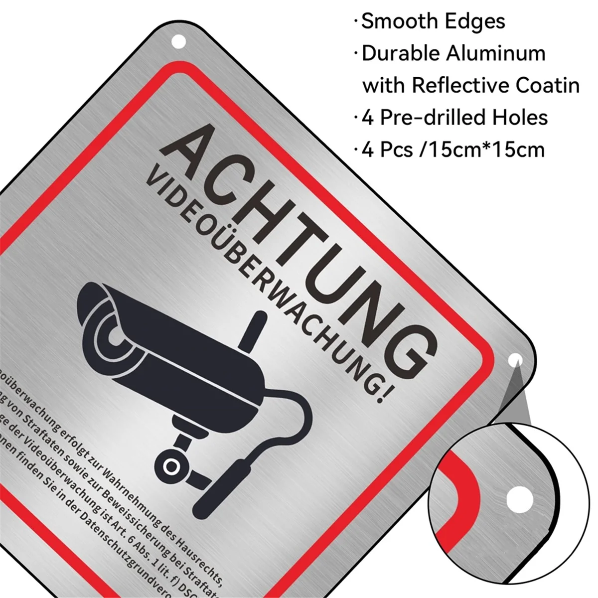 Video Surveillance Sign Private Property 15 X cm Metal Warning 4pack
