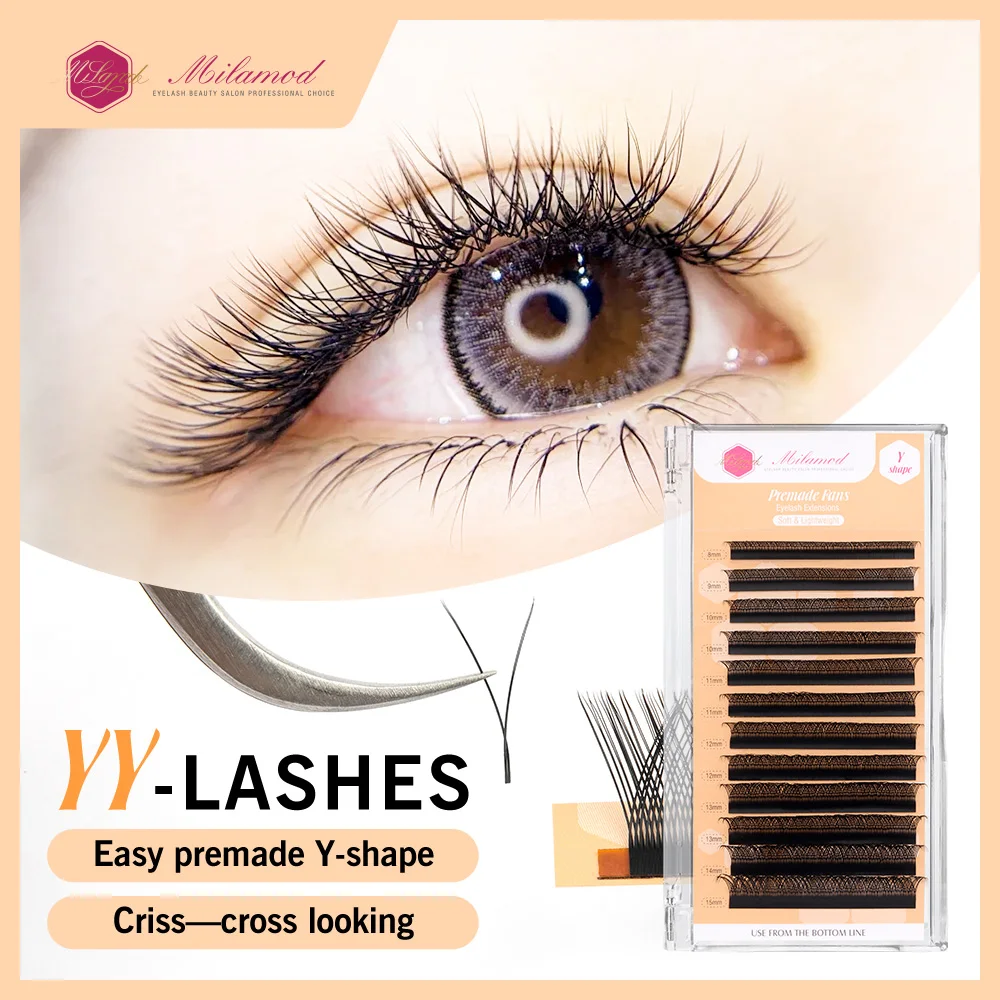 

MILAMOD YY Eyelash Extensions 3D Lash Faux Mink Extensions Premium Volume Lashes Y Shaped Premade Fans Cilios YY