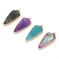 5pcnatural amethyst stone rhombus gilt edge pendant for jewelry makingdiy necklace earring accessory charm gift wholesale20x45mm