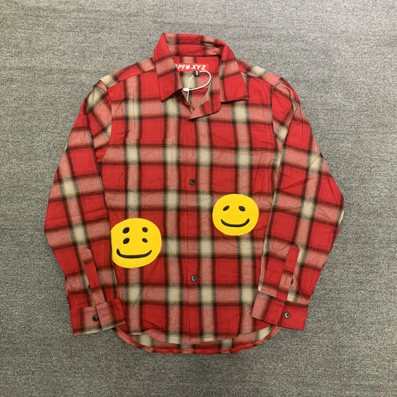 High Quality Men Women 1:1 CPFM.XYZ Check Shirt Red Plaid Shirts Street All-match Youth Popular Lapel |