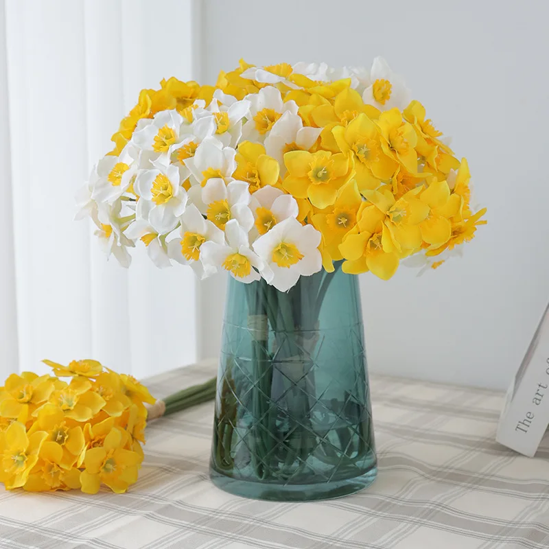 

Luxury Silk Flowers Narcissus Daffodils Bouquet Real Touch Artificial Flowers Home Decoration Wedding Bridal Flore White Flowers