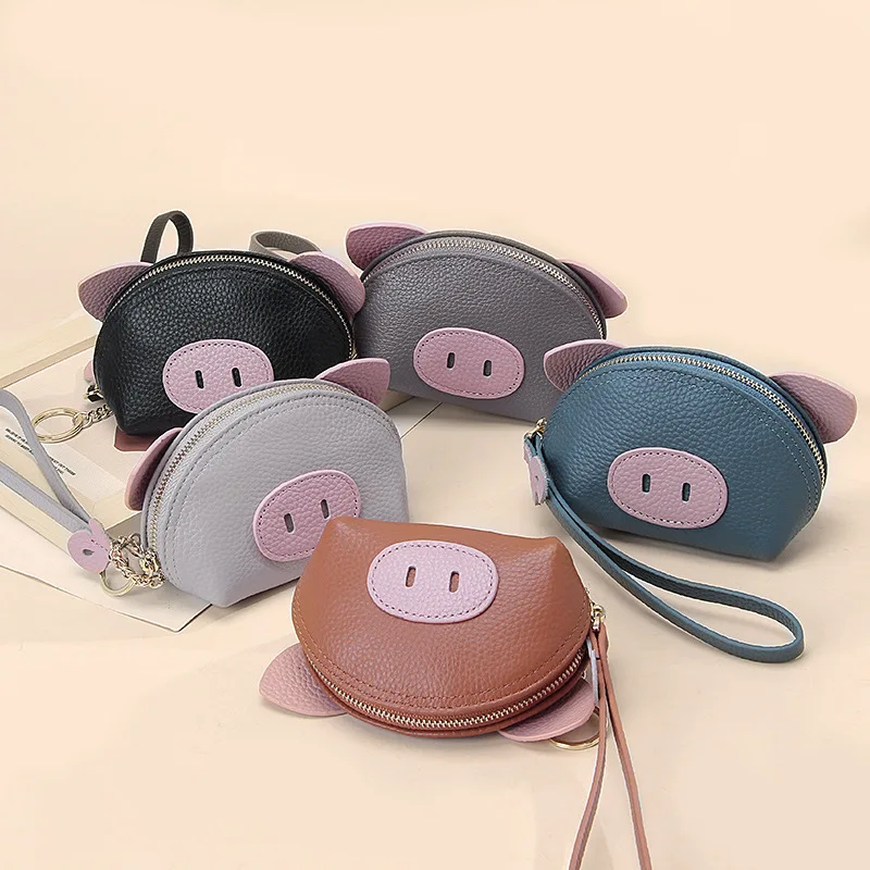 

Women Ins Style Cute Small Purse Female Cartoon Small And Exquisite Pig Nose Cow Leather Zipper Coin Purse Girls Mini Wallet Bag