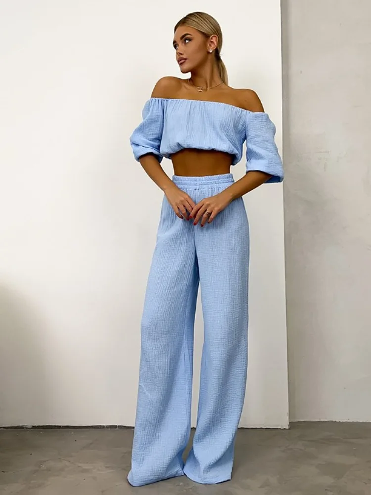 

Женский пижамный комплект с воротником-лодочкой, однотонная весенне-осенняя Дамская одежда для сна с коротким рукавом, комплект из 2 предметов с брюками, Пижамный костюм для женщин