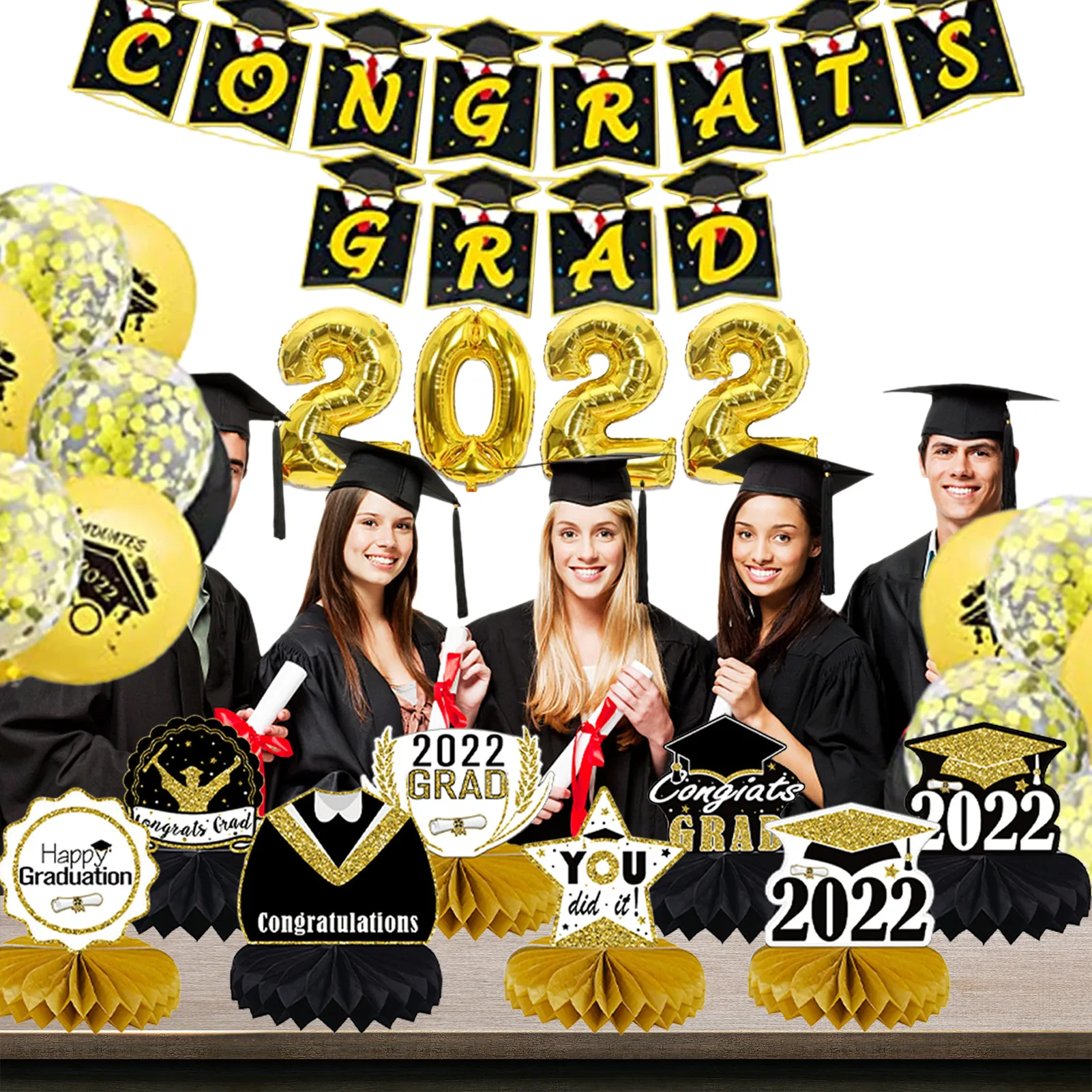 

Graduation Party Supplies Set 2022 Graduation Party Kits Pack Of 52 Gold 2022 Balloons Congrats Grad Banner Centerpiece Balloons